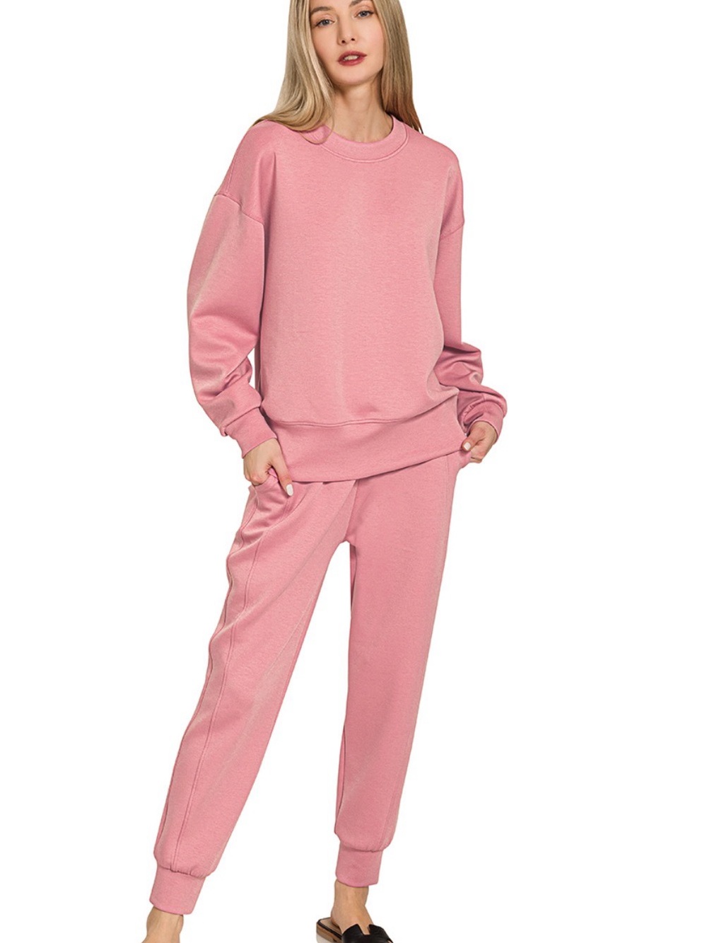 Zenana Outfitters Pink Relaxed Sweatshirt & Jogger Set